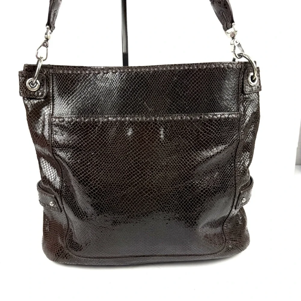 Brighton Embossed Snakeskin Hobo Handbag Brown Leather Shoulder Bag With Charm